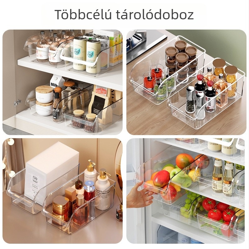 Tojás- és élelmiszer-tároló doboz a hűtőbe, téglalap alakú PET fiókrendező, 2L, rakható