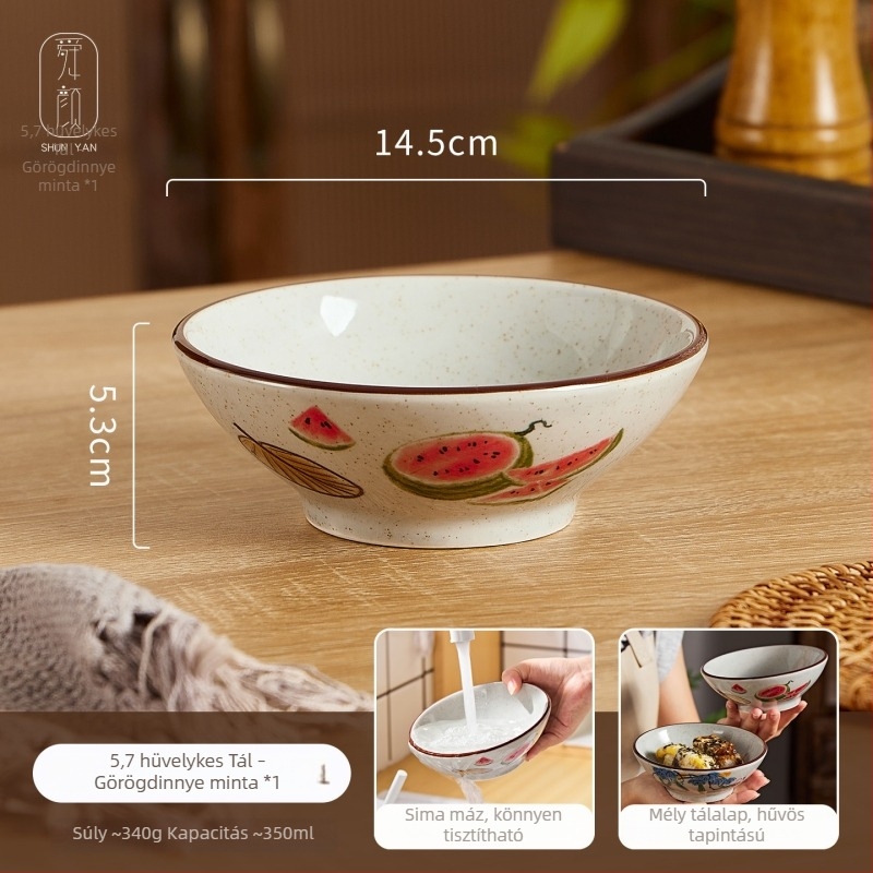 Porcelán étkészlet alul-glazúrral, színes mintával, retro kínai stílus – rizs-, tészta-, leves- és desszerttálak
