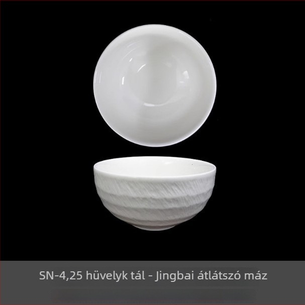 Porcelán rizs tál aláglazúrozott felülettel, modern minimalistikus kör alakú formája, mikrohullámú sütőbe alkalmas