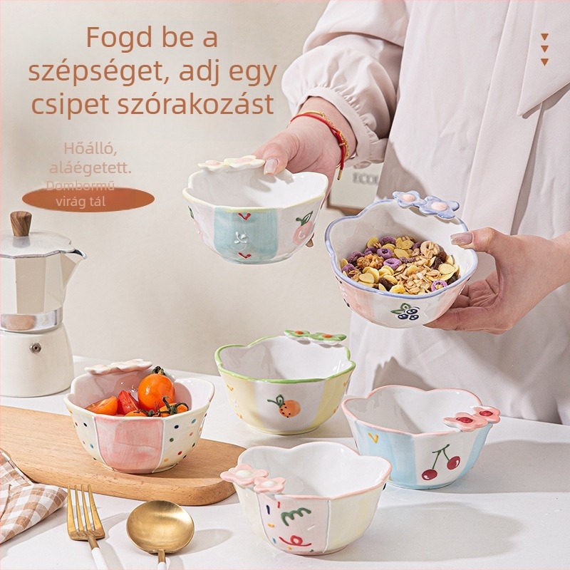 Porcelán tál - szokatlan alak, aranyos stílus, változatos alglazúros mintázat, mikrohullámú sütőben használható gyerekeknek