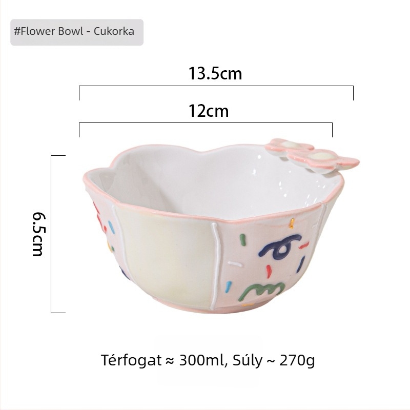 Porcelán tál - szokatlan alak, aranyos stílus, változatos alglazúros mintázat, mikrohullámú sütőben használható gyerekeknek