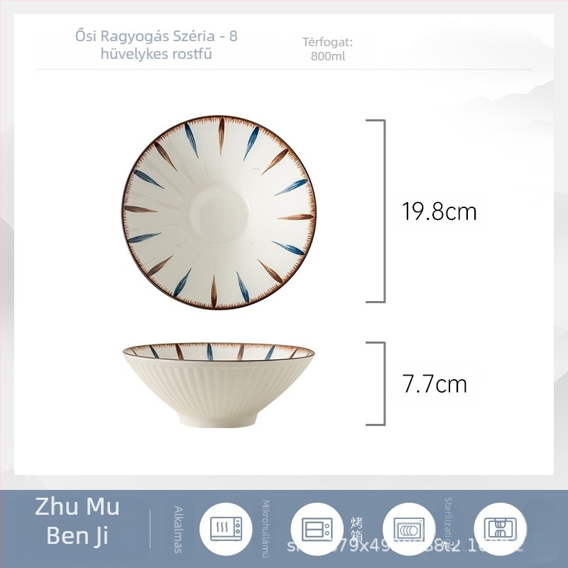 Japán stílusú kerámiatál ramenhez, underglazúros felülettel, minimalistikus kerek dizájn, mikrohullámú sütőben is használható