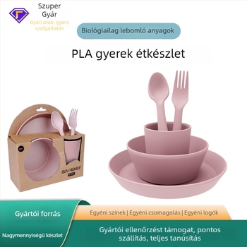 5 részes baba etető étkészlet - minimalist stílus, környezetbarát és biológiailag lebomló, 6 hónapos kortól, háromrekeszes tejpor doboz