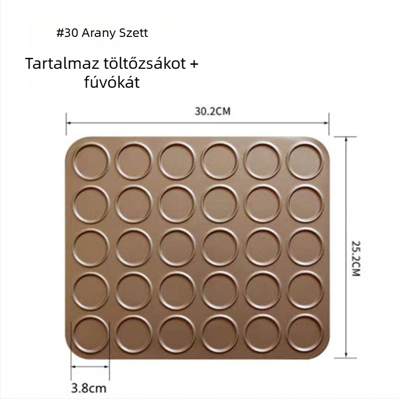 30-darabos macaron és sütemény forma készlet, tapadásmentes sütőtepsi