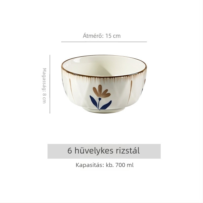 Instant tészta tál, porcelán, növény- és virágmintázat, japán stílus, mikrózható