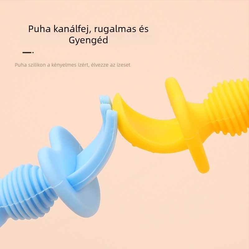 Szilikonból készült babatáplálási készlet: gyakorló kanál és villa, 3 hónapos kortól