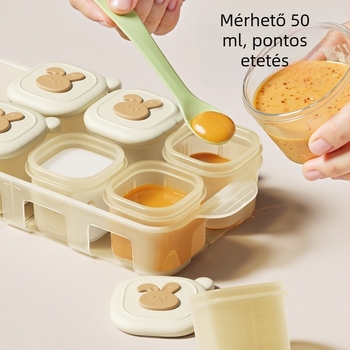 Élelmiszer-minőségű szilikon babaélelmiszer-fagyasztótál felosztott rekeszekkel és mérőskálával, 50 ml kapacitás