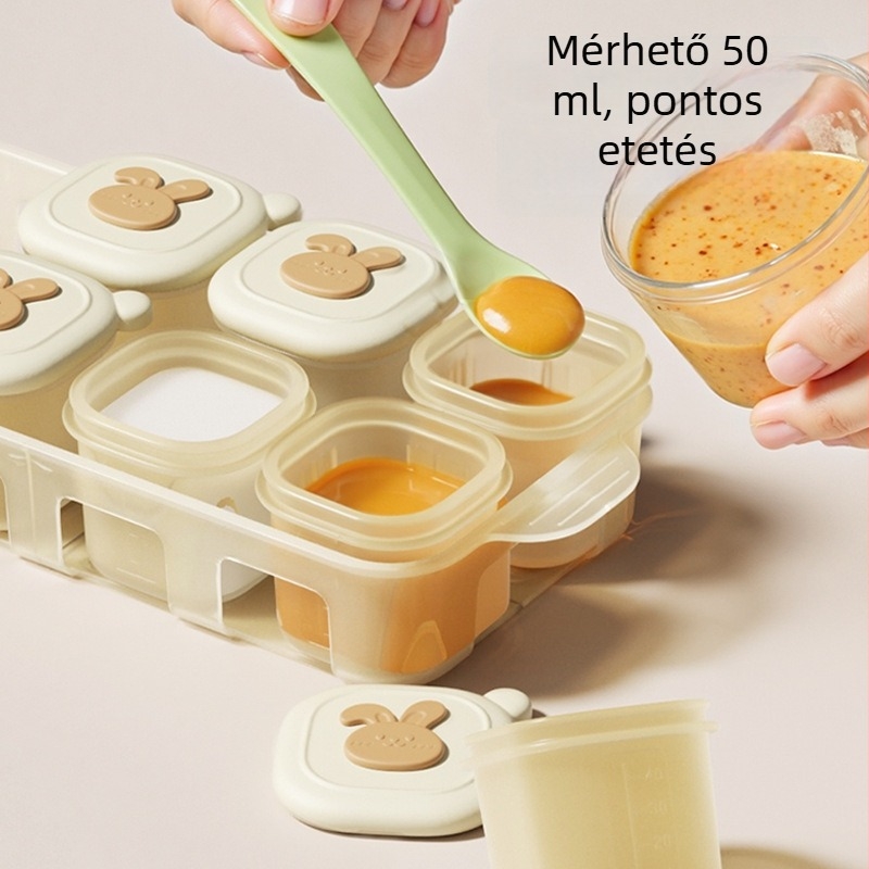 Élelmiszer-minőségű szilikon babaélelmiszer-fagyasztótál felosztott rekeszekkel és mérőskálával, 50 ml kapacitás
