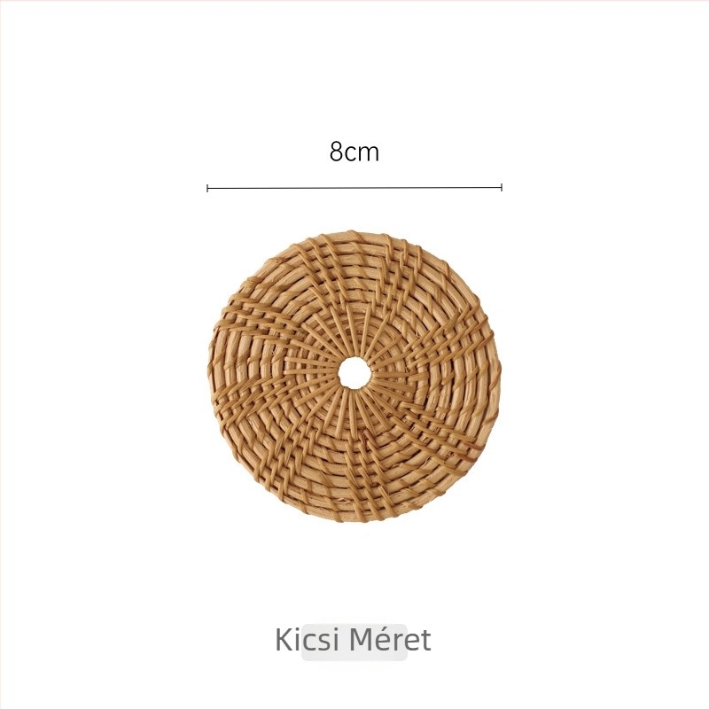 Kör alakú rattan tea ceremónia alátét készlet – csúszásmentes alátétek, pohártartó, hőszigetelés