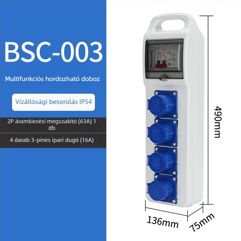 Építési helyszíni háromszintes aljzatelosztó doboz, IP65 vízálló, hordozható kültéri, 6 aljzat, 32A