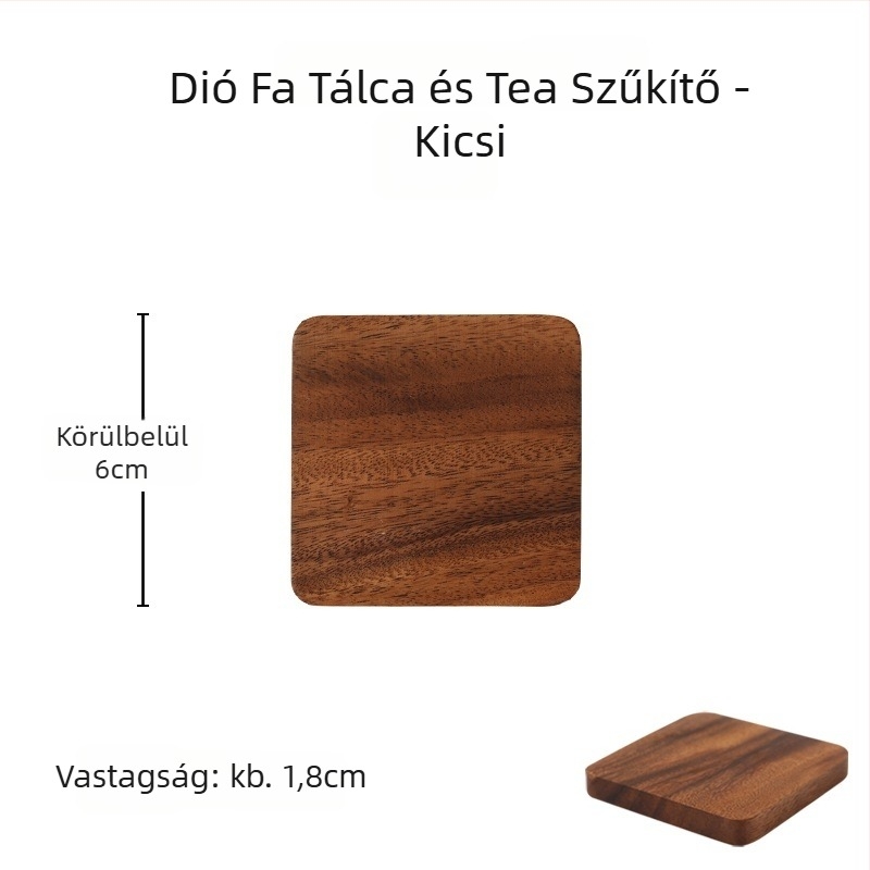 Diófából készült poháralátét és teáskannatartó, négyzetes kialakítású, kínai stílus, Tsq5-9