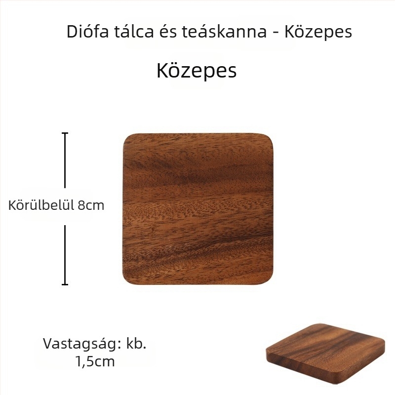 Diófából készült poháralátét és teáskannatartó, négyzetes kialakítású, kínai stílus, Tsq5-9