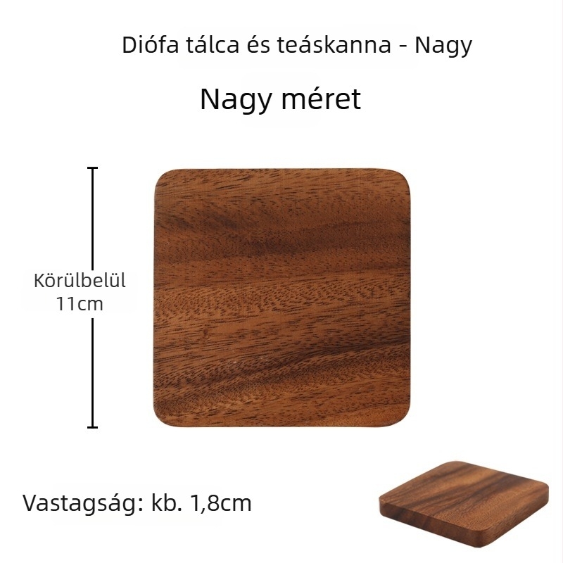Diófából készült poháralátét és teáskannatartó, négyzetes kialakítású, kínai stílus, Tsq5-9