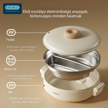 ODIDIRE Bébi etető tál rozsdamentes acélból, három hőmérsékleti szinttel és dupla rekesszel