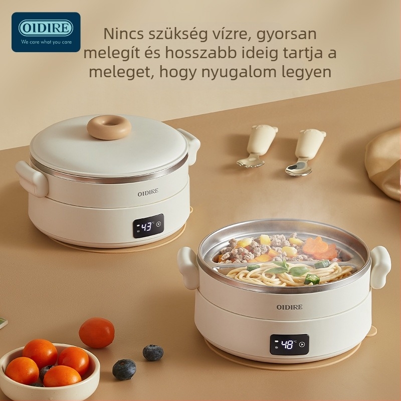 ODIDIRE Bébi etető tál rozsdamentes acélból, három hőmérsékleti szinttel és dupla rekesszel