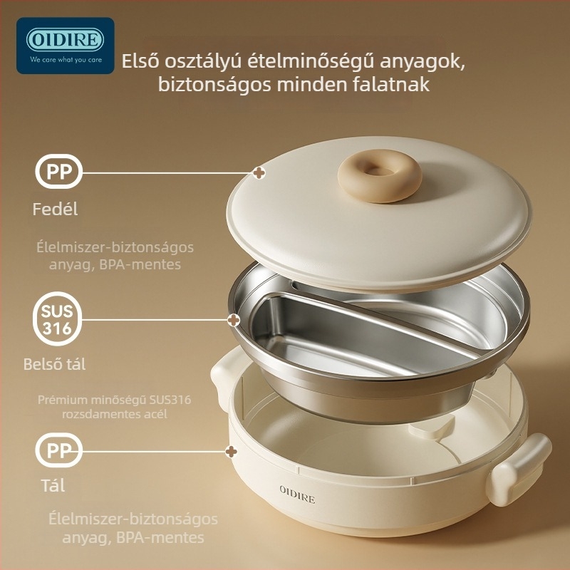 ODIDIRE Bébi etető tál rozsdamentes acélból, három hőmérsékleti szinttel és dupla rekesszel