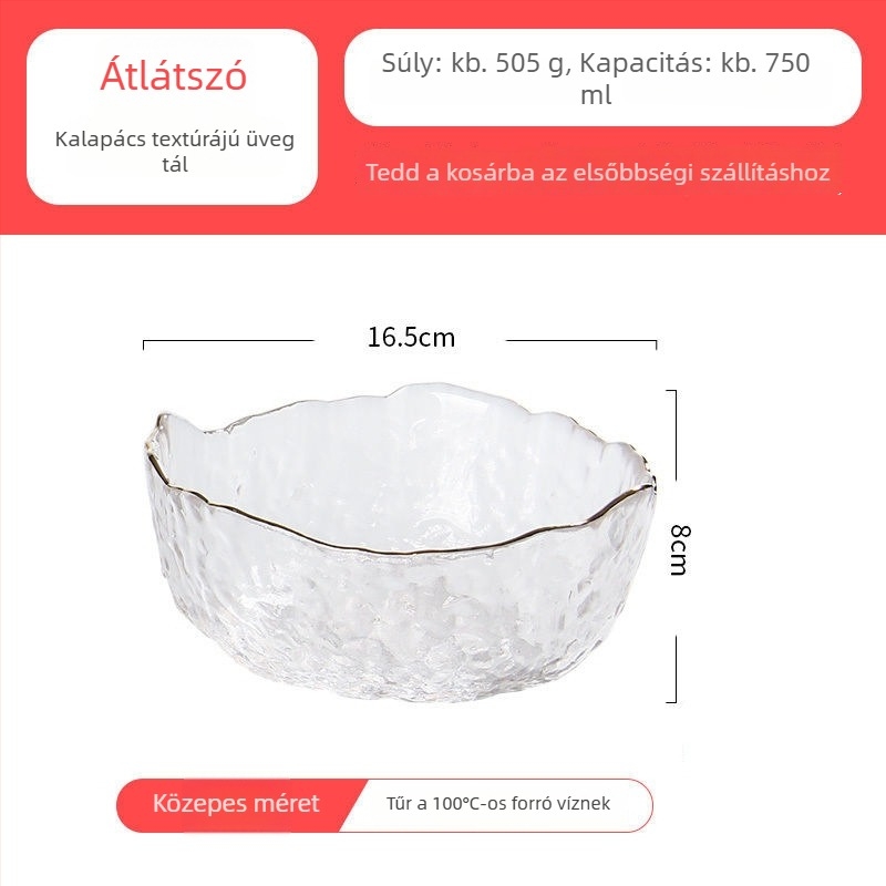 Üveg asztali edények készlet: saláta tál, leveses tál, desszertes tál és gyümölcs tál; hőálló üveg; kézzel készített; testre szabható; japán stilus; otthonra és kollégiumba.