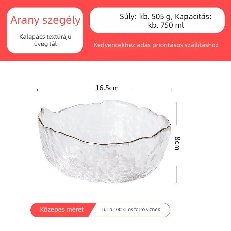 Üveg asztali edények készlet: saláta tál, leveses tál, desszertes tál és gyümölcs tál; hőálló üveg; kézzel készített; testre szabható; japán stilus; otthonra és kollégiumba.