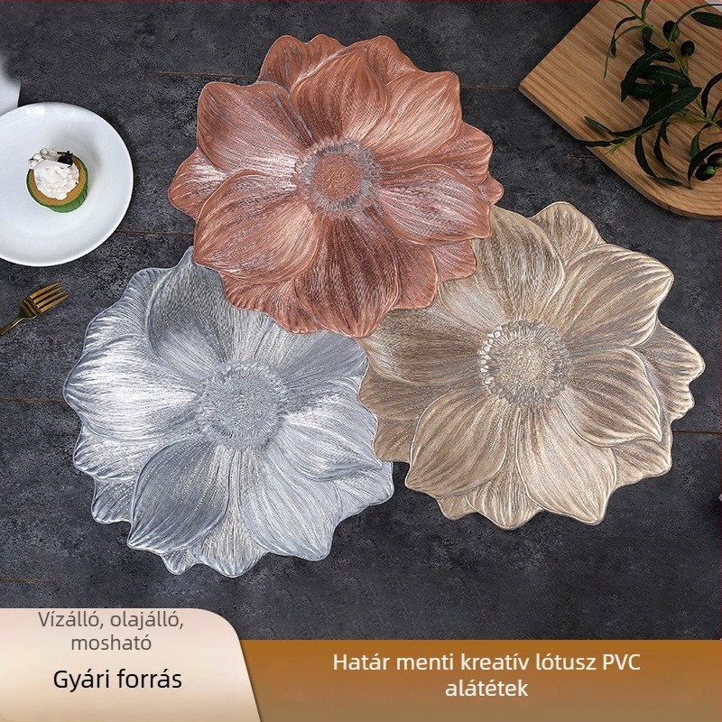 Lotusz mintájú PVC asztali alátét, Insta-stílus, hőálló, vízálló, olajálló, mosható, hőszigetelő asztal alátét szállodák és éttermek számára