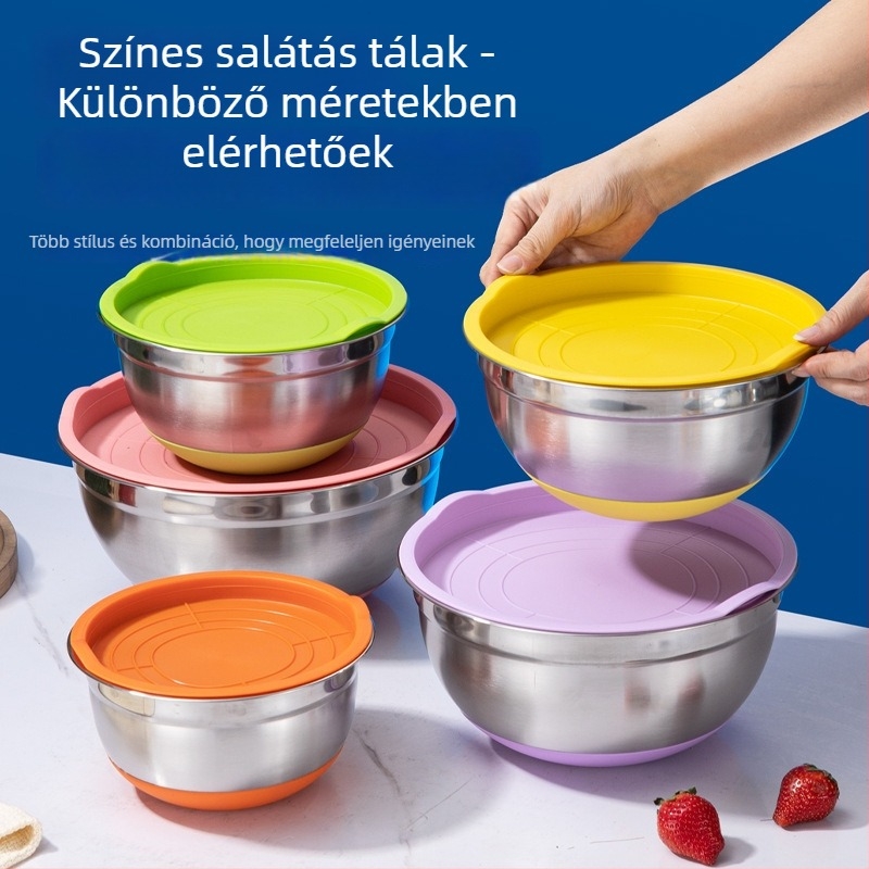 201 rozsdamentes acélból készült keverőtálak készlete vastag falú, mikrohullámú sütőben használható, minimalista kialakítás