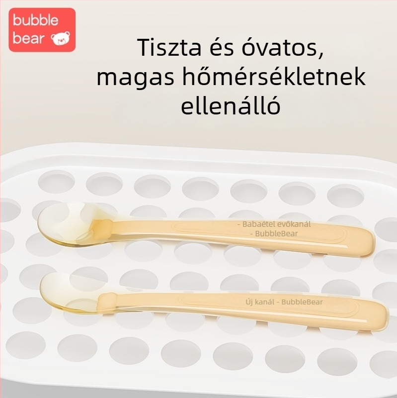Bubi Bear Nano ezüst szilikon babakanál – puha fejű etetőeszköz, gyerekeknek 3 hónapos kortól