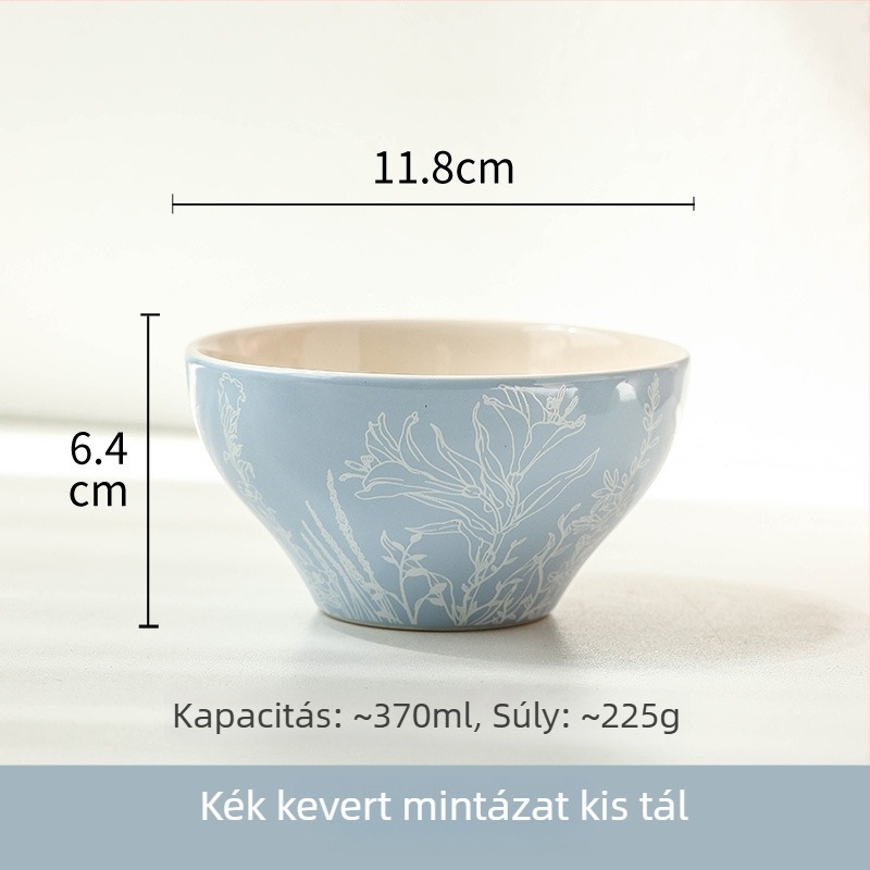 Kerámia rizs tál virágos mintával, gömbölyű alakú, friss és aranyos stílusú, mikrohullámú sütőben használható