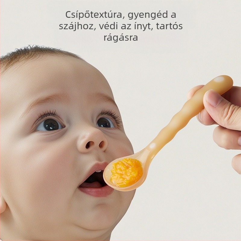 Baba szilikon etetőkanál - puha edzéskanál, teljes szilikon, egyszerű stílus, tároló doboz