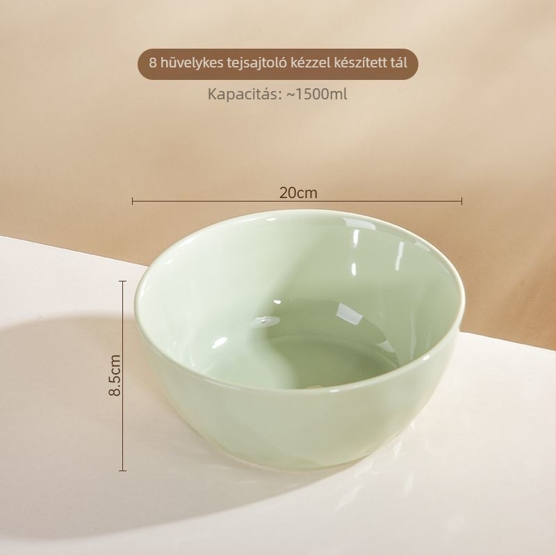 Kerámiás nudli tál, kör alakú, mikrohullámú sütőben használható, alglazúros felülettel