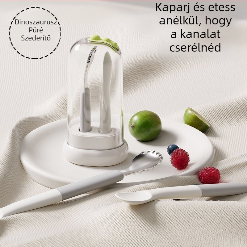 Kétoldalas baba etetőkanál – rozsdamentes acél, egyszerű stílus, 3 hónapos vagy idősebb gyermekeknek
