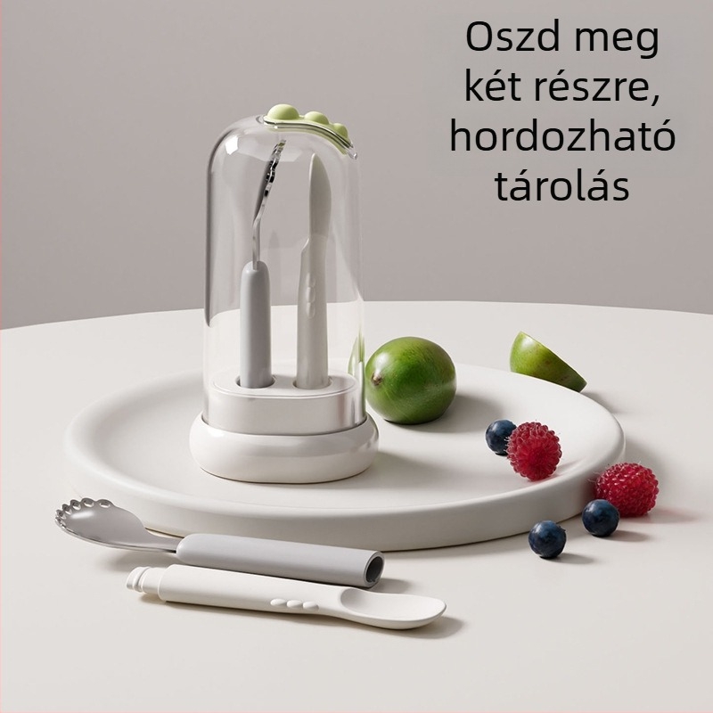 Kétoldalas baba etetőkanál – rozsdamentes acél, egyszerű stílus, 3 hónapos vagy idősebb gyermekeknek