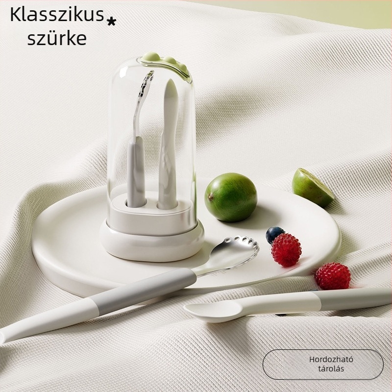 Kétoldalas baba etetőkanál – rozsdamentes acél, egyszerű stílus, 3 hónapos vagy idősebb gyermekeknek