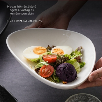 Kerámiából készült gyümölcssaláta tál, szabálytalan alak, mikrózható, fényes luxus retro stílusban