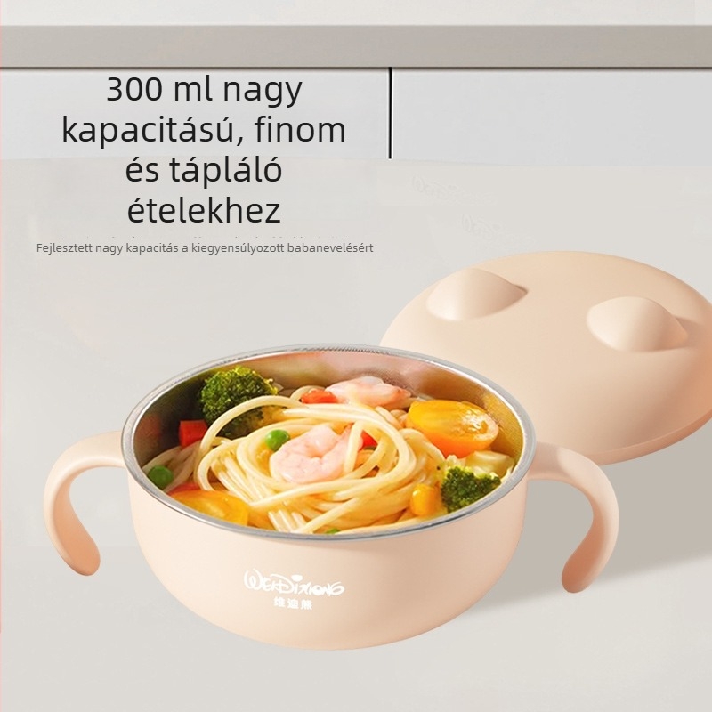 Widie Bear Baba etető tál, 316 rozsdamentes acél, anti-esés és antiégés fogantyúval, 3 hónapos kortól