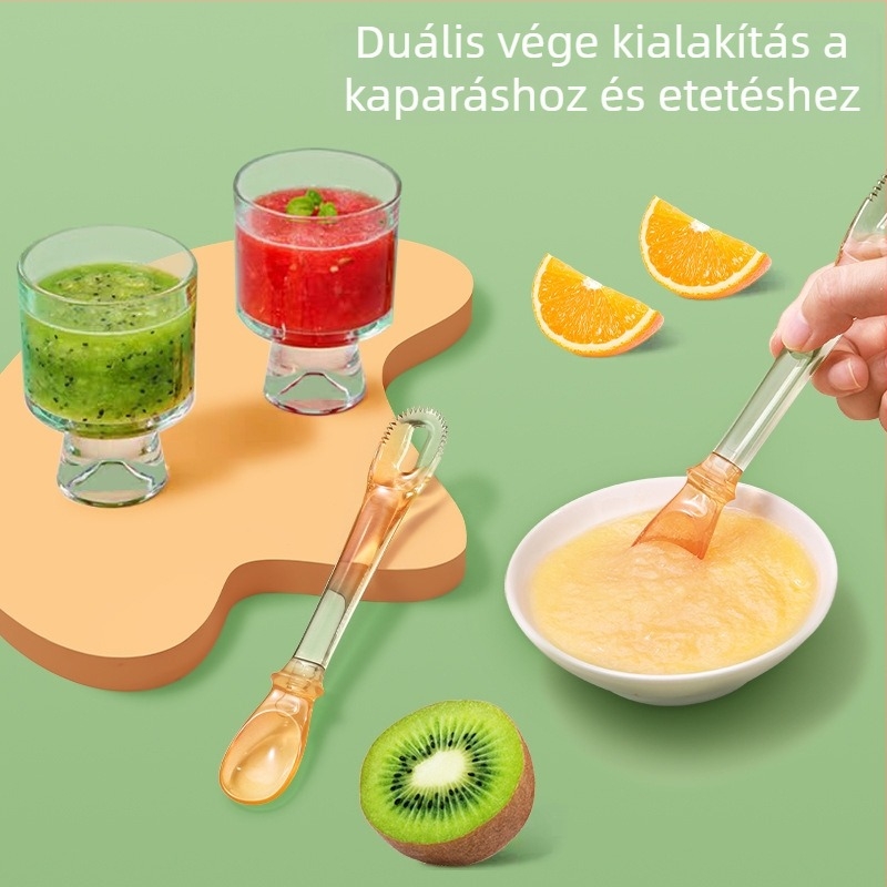 Kétfejű baba etetőkanál gyümölcs- és almapüréhez, PPSU anyag, egyszerű stílus, 3 hónapos kortól