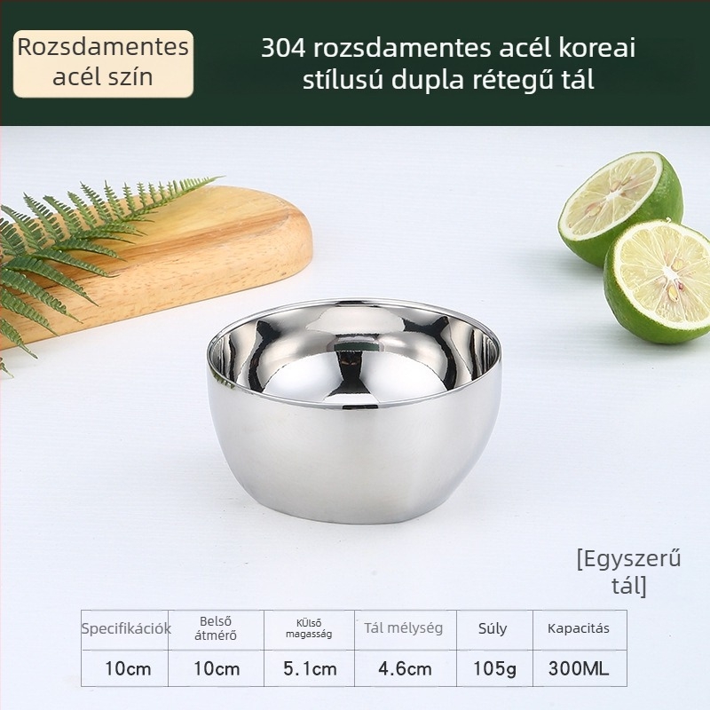 304 rozsdamentes acél, kétszintes szigetelt tál, mikrohullámú sütőben használható, kerek rizstál elektroplattált felülettel, átmérő 10–12,9 cm