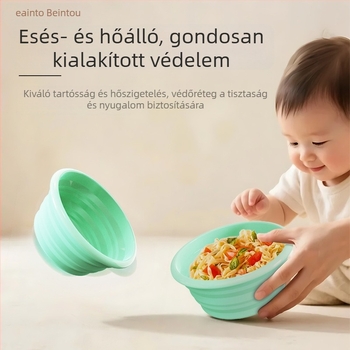 Szilikonból készült összecsukható tál és kanál babáknak, Bainto márka, 1 készlet, 6 hónapos kortól