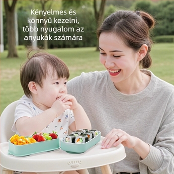 Hordozható szilikon babaétel tál osztott részekkel és integrált szívókoronggal, 2-darabos készlet 12 hónapos kortól