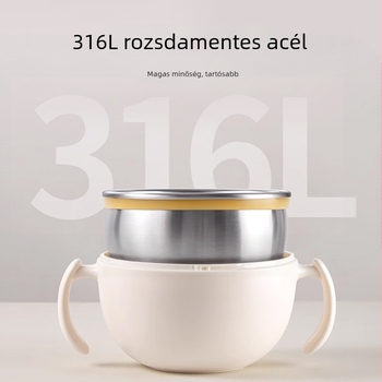 316-os rozsdamentes acélból készült baba ételtál edzésre, szívó talppal és szívószállal, 300 ml, 6 hónapos kortól