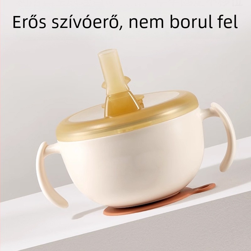 316-os rozsdamentes acélból készült baba ételtál edzésre, szívó talppal és szívószállal, 300 ml, 6 hónapos kortól