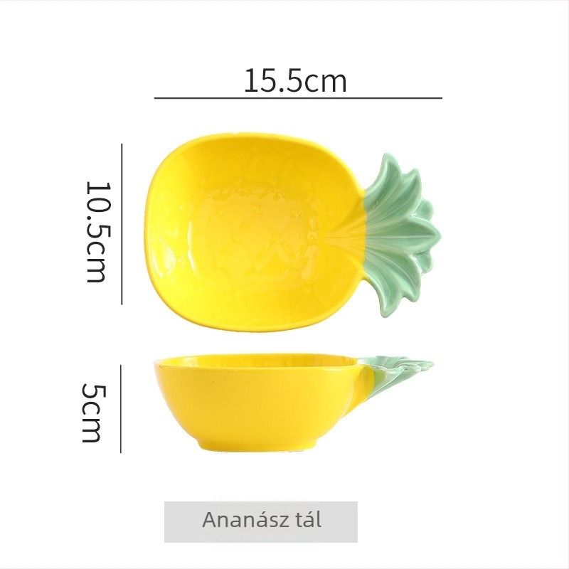 Ananász alakú porcelán tál- és tányérkészlet otthoni használatra, kreatív gyümölcs tál, reggelire és desszerthez