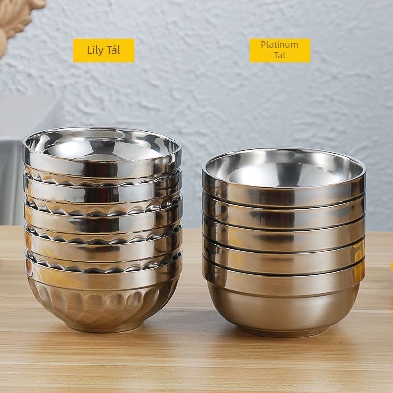 Dupla falú rozsdamentes acél tál, szigetelt, ütésálló gyermekeknek és felnőtteknek, átmérő 12 cm