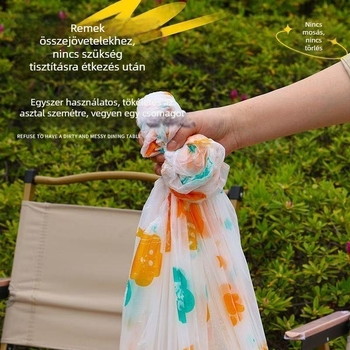 Egyszer használatos nyomtatott asztalterítő személyre szabható, műanyag (PE/Polietilén), vastagság 2 silk, téglalap alakú, piknikhez.