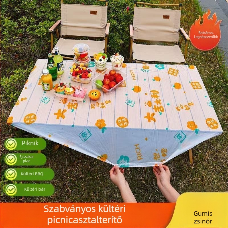 Egyszer használatos nyomtatott asztalterítő személyre szabható, műanyag (PE/Polietilén), vastagság 2 silk, téglalap alakú, piknikhez.