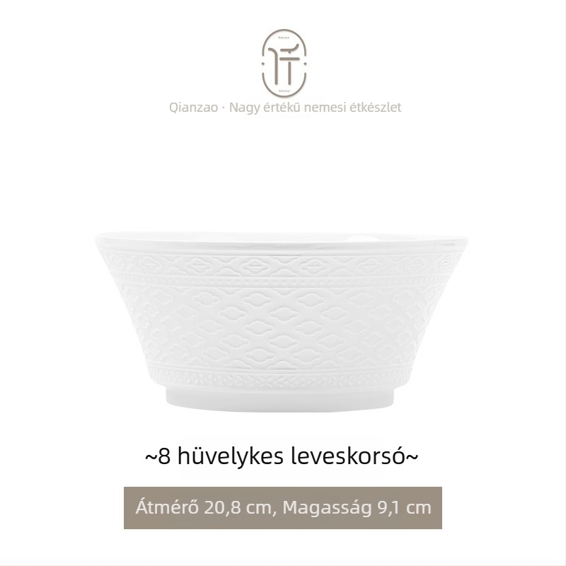 Porcelán étkészlet — tálak és tányérok, kör alakú, egyszínű mintázat relief alatt glazúrral, könnyed luxus retro stílus, 2024 tavaszi bevezetés.