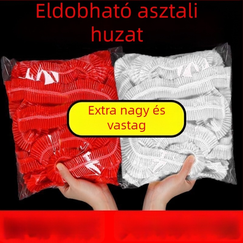 Kör alakú, egyszer használatos asztalterítő, rugalmas, vastagított, átlátszó piros, otthoni használatra és rendezvényekre