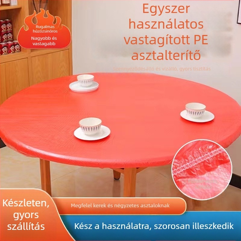 Egyszer használatos átlátszó asztalterítő, vastagabb, vízálló, olajálló, húzózsinóros lezárás