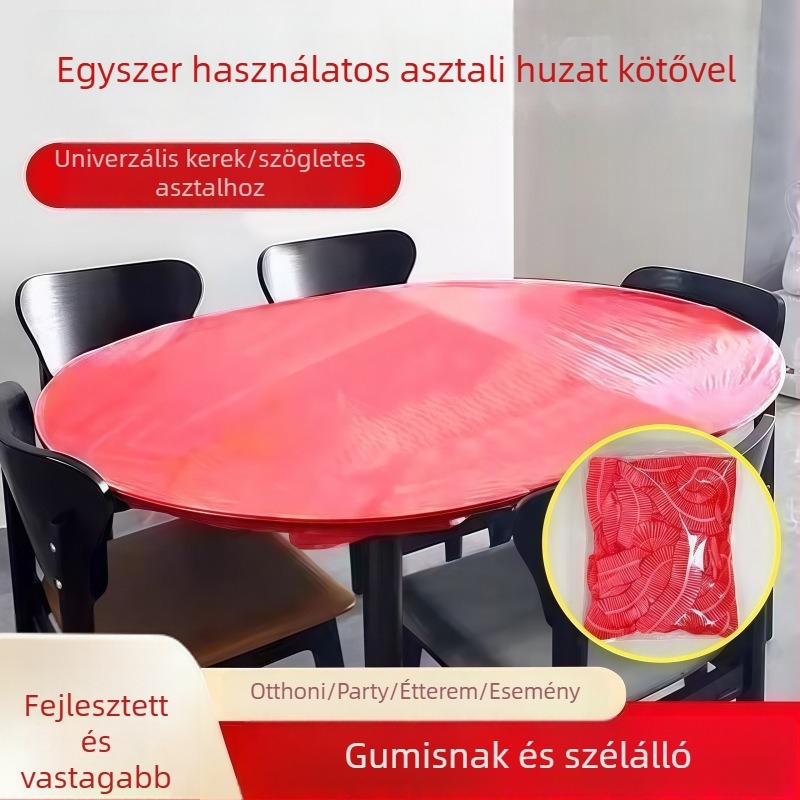 Egyszer használatos asztalterítő rugalmas zsinórral, műanyagból, szélálló, olaj- és vízálló, négyszögletes formájú, testreszabás elérhető