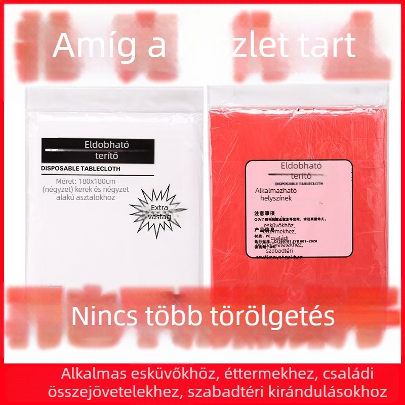 Egyszer használatos piros asztalterítő, vastagított, víz- és olajálló, bankettekhez, kör- és négyzet alakú asztalokhoz