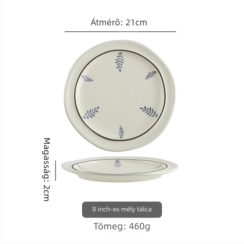 Porcelánból készült tál- és tányérkészlet szabálytalan formával, aláglazúros virágmintával, könnyed luxus retro stílus