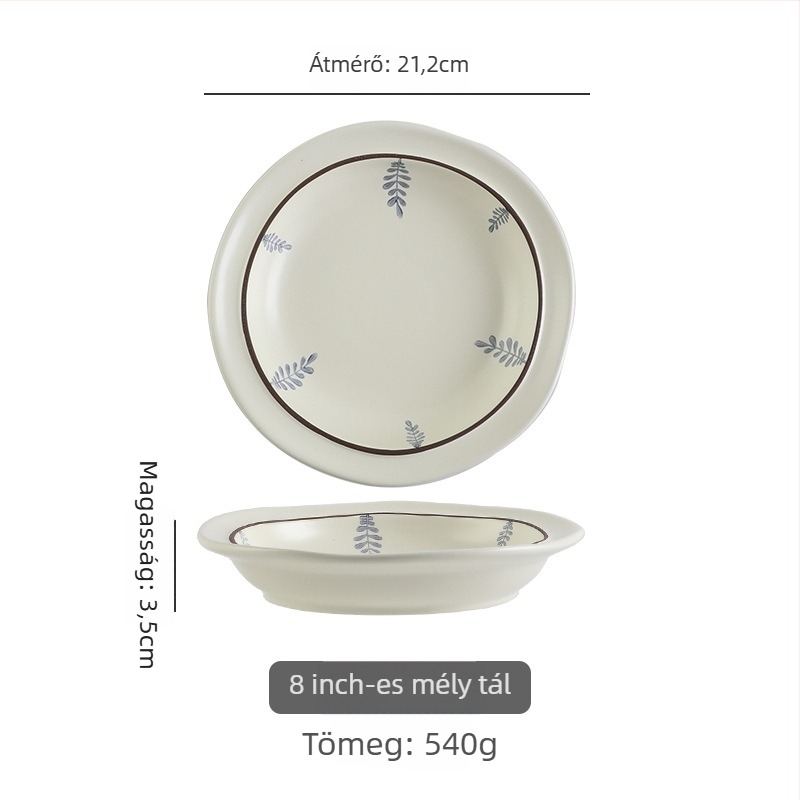 Porcelánból készült tál- és tányérkészlet szabálytalan formával, aláglazúros virágmintával, könnyed luxus retro stílus